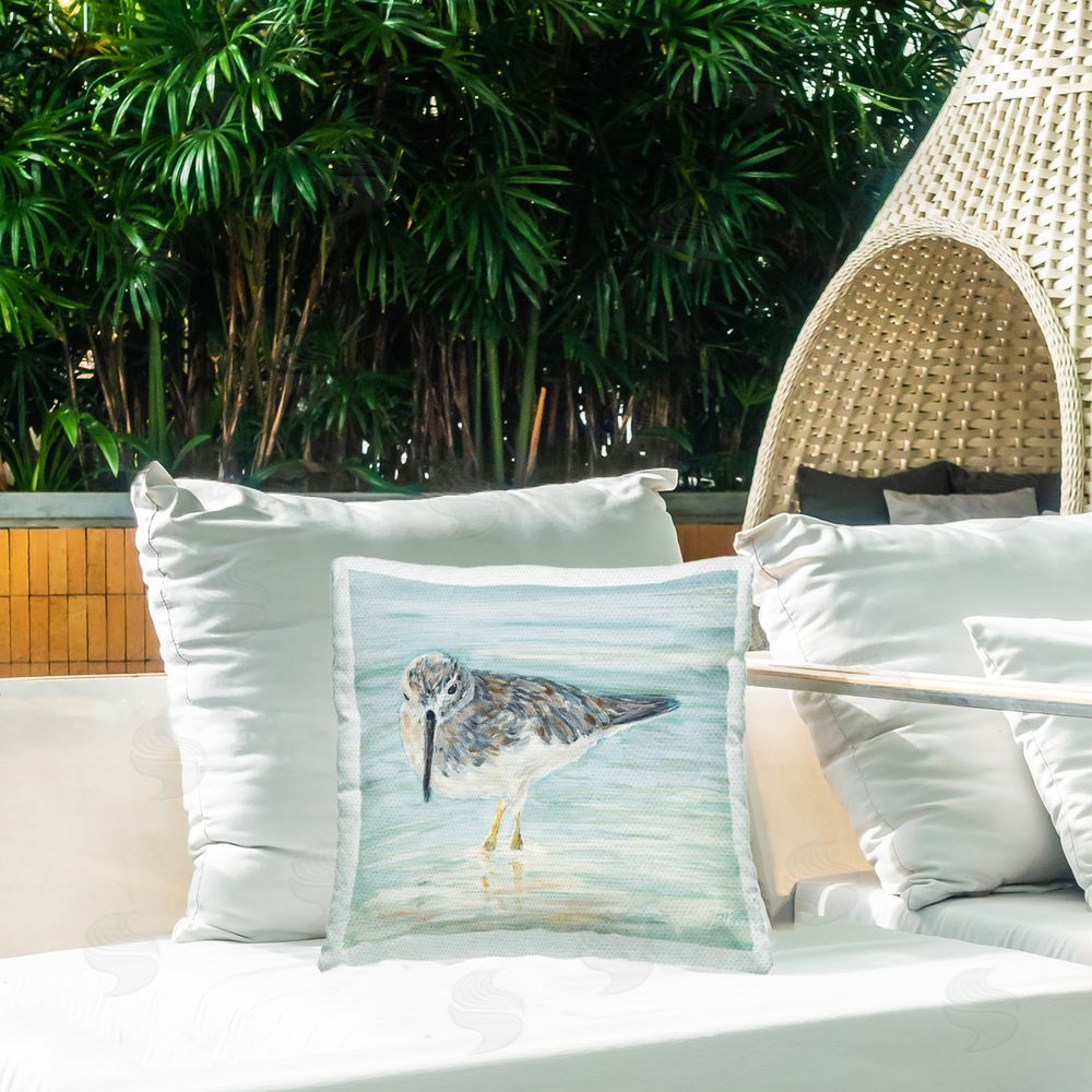 Julie DeRice Sandpiper on Shallow Shore Outdoor Quick-Dry Polyester Printed Throw Pillow in Back Yard