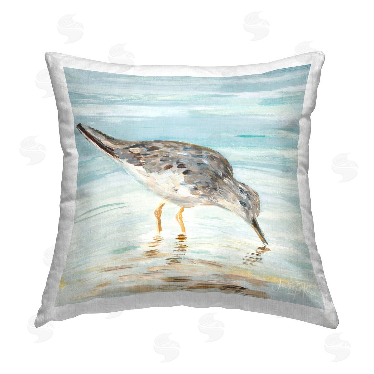 Julie DeRice Grey Beach Sandpiper Printed Plush Polyester Throw Pillow