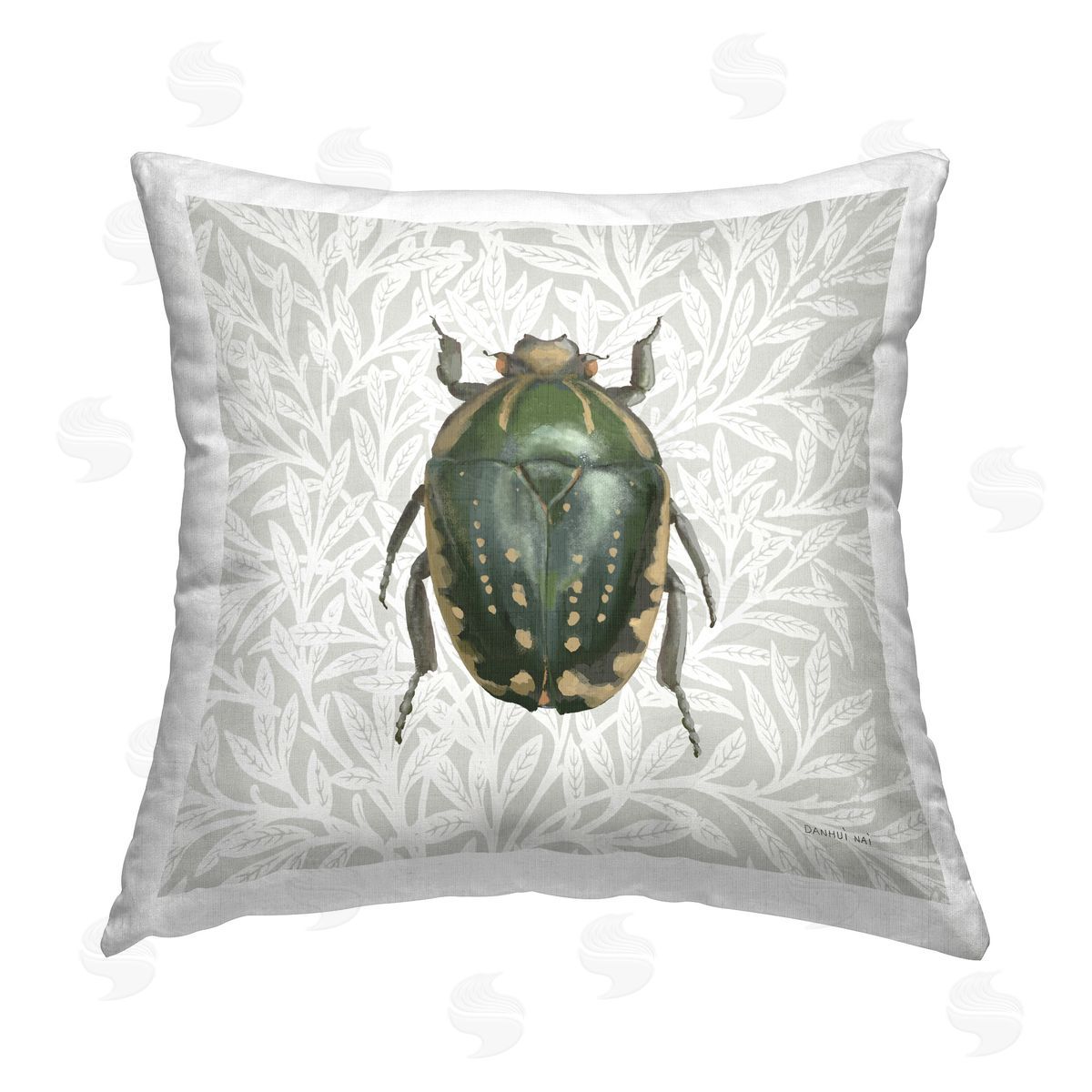 Danhui Nai Beetle with Botanical Pattern Printed Plush Polyester Throw Pillow