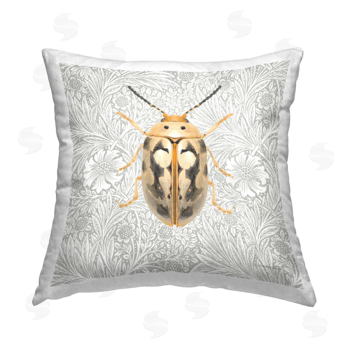 Danhui Nai Vintage Beetle Floral Pattern Printed Plush Polyester Throw Pillow