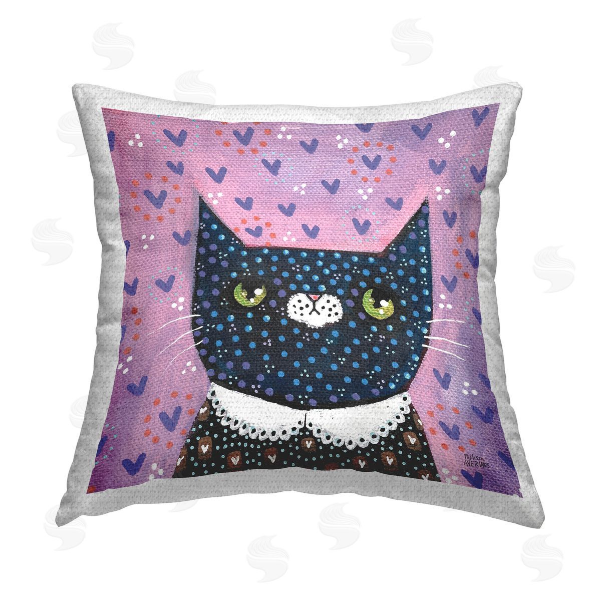 Melissa Averinos Whimsical Patterned Cat Outdoor Quick-Dry Polyester Printed Throw Pillow