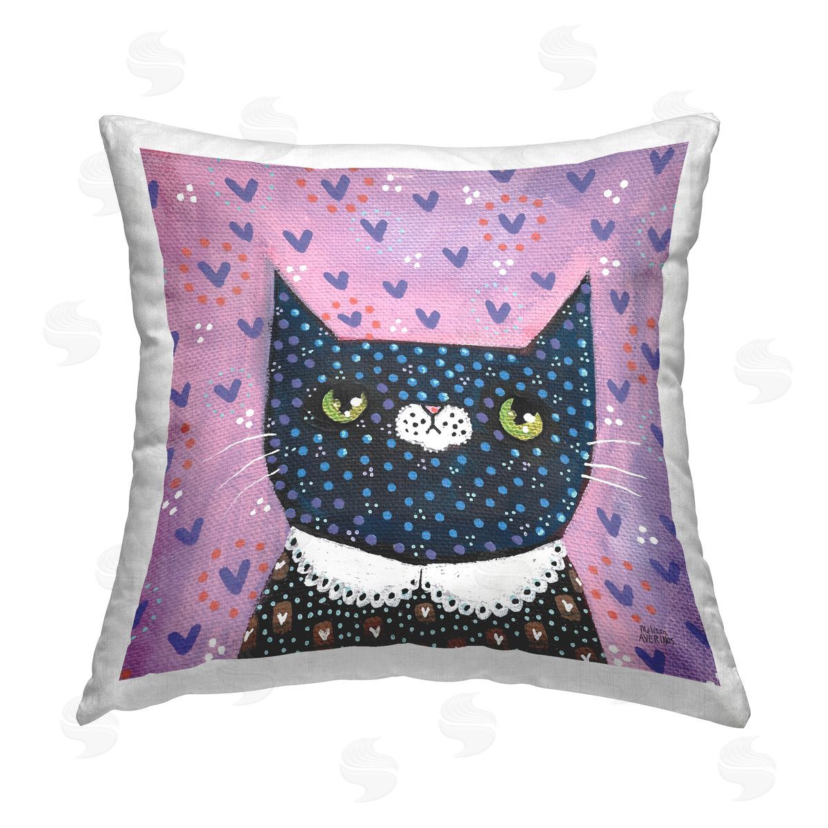 Melissa Averinos Whimsical Patterned Cat Printed Plush Polyester Throw Pillow