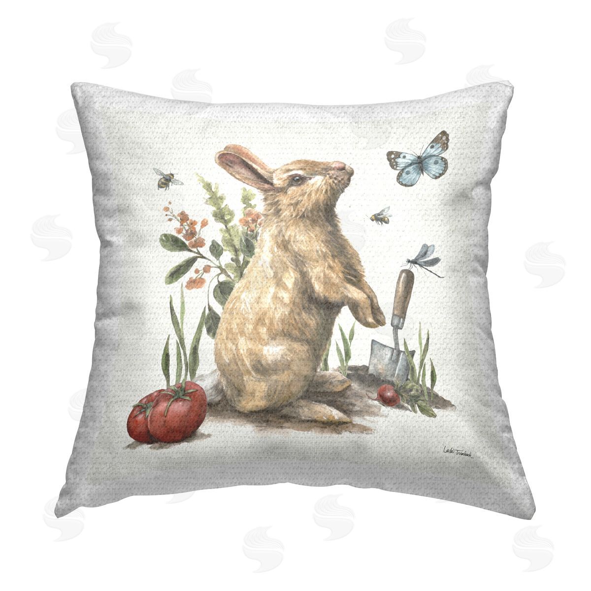 Leslie Trimbach Garden Patch Rabbit Outdoor Quick-Dry Polyester Printed Throw Pillow