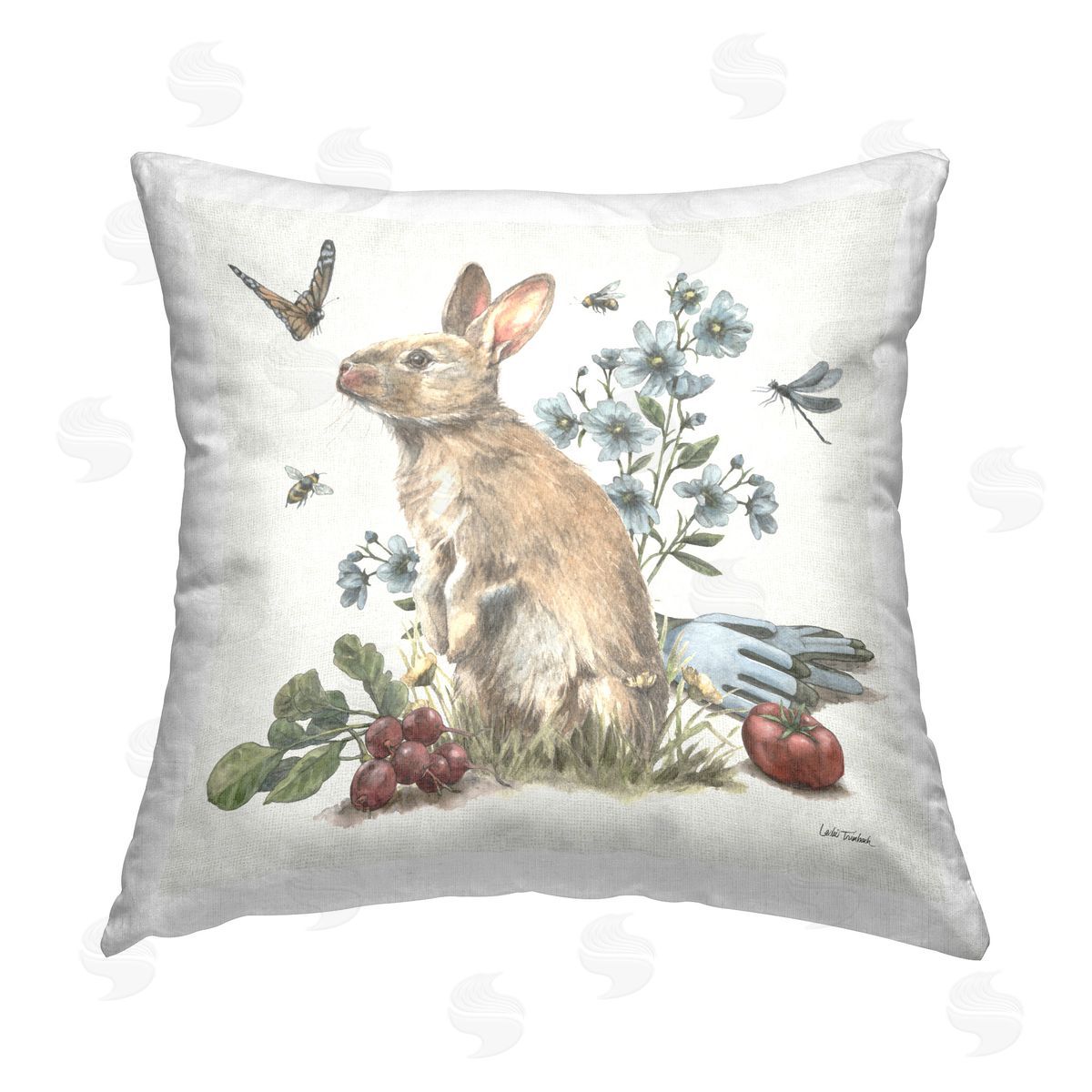 Leslie Trimbach Garden Patch Bunny Printed Plush Polyester Throw Pillow