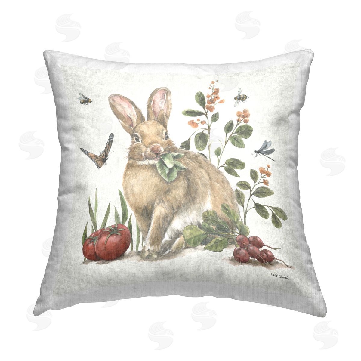 Leslie Trimbach Rabbit & Butterfly Garden Printed Plush Polyester Throw Pillow