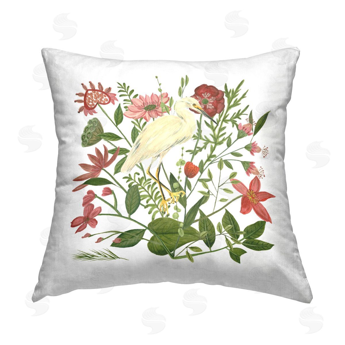 Melissa Wang Nautical Flowers & Egret Printed Plush Polyester Throw Pillow