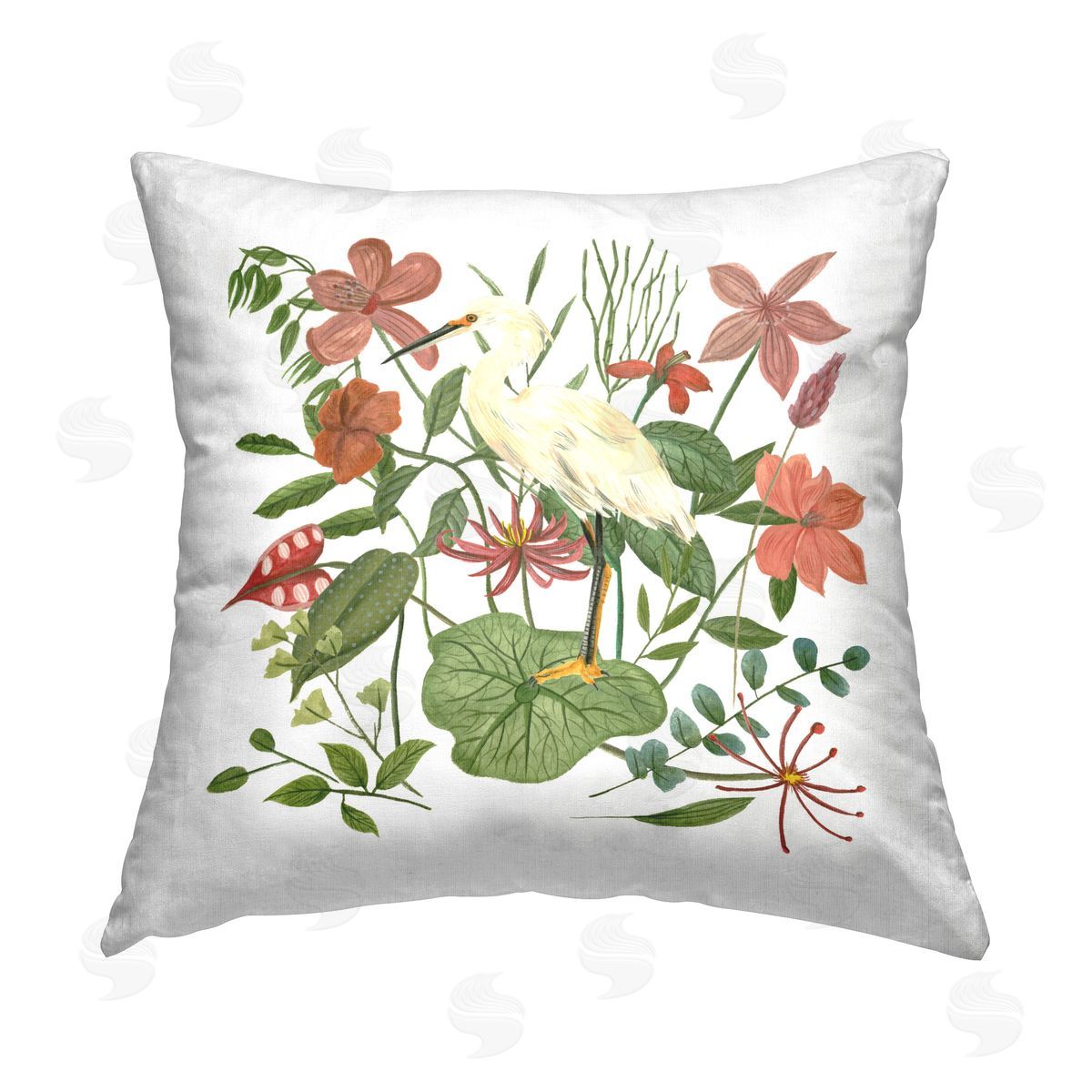 Melissa Wang Heron with Wild Florals Printed Plush Polyester Throw Pillow