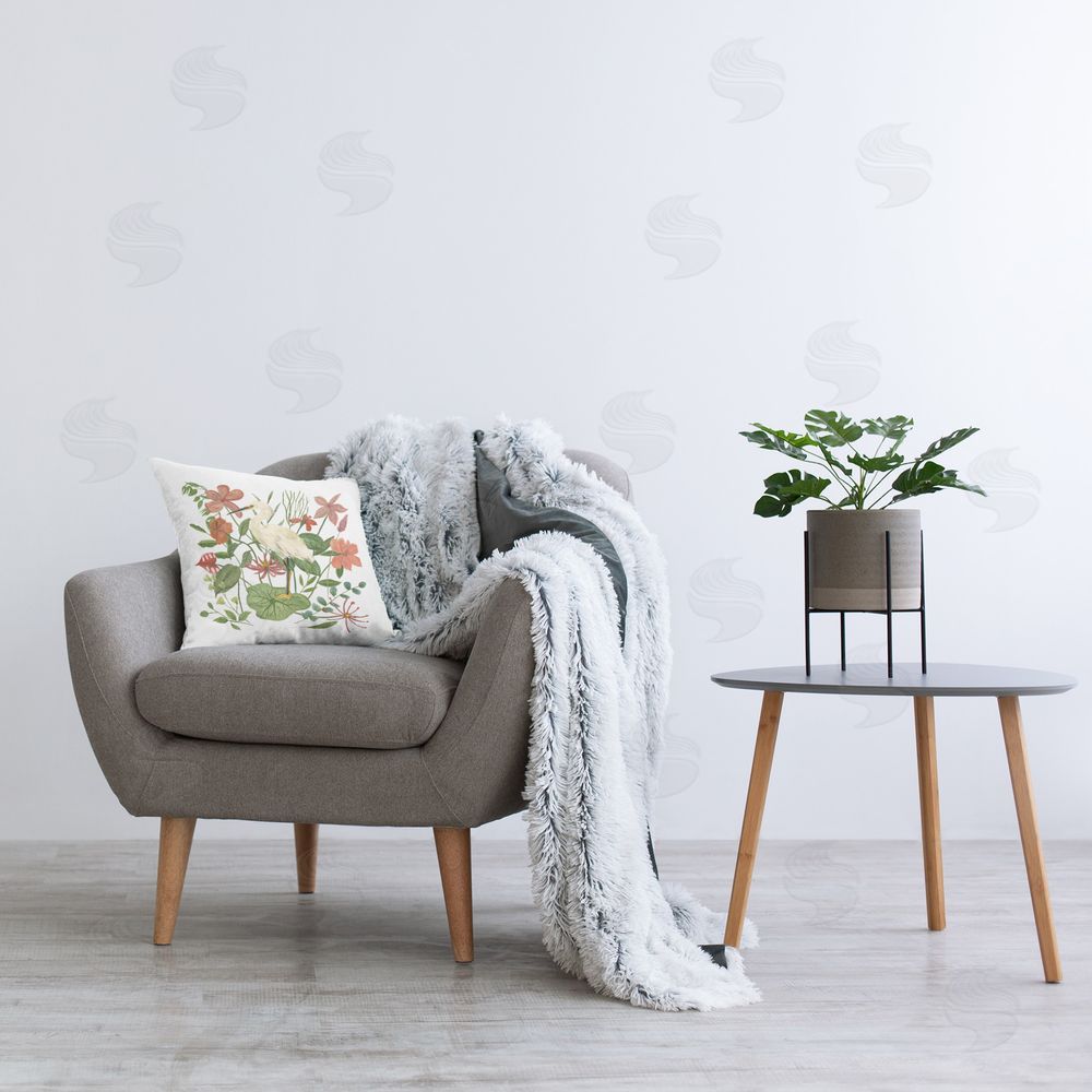 Melissa Wang Heron with Wild Florals Printed Plush Polyester Throw Pillow On Chair