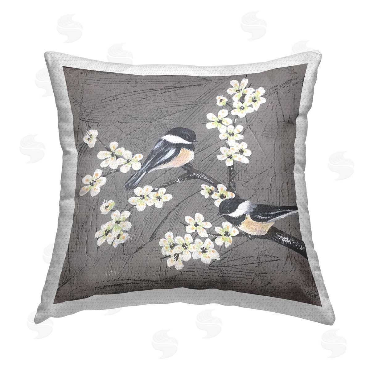 Jade Reynolds Birds & Apple Blossoms Outdoor Quick-Dry Polyester Printed Throw Pillow
