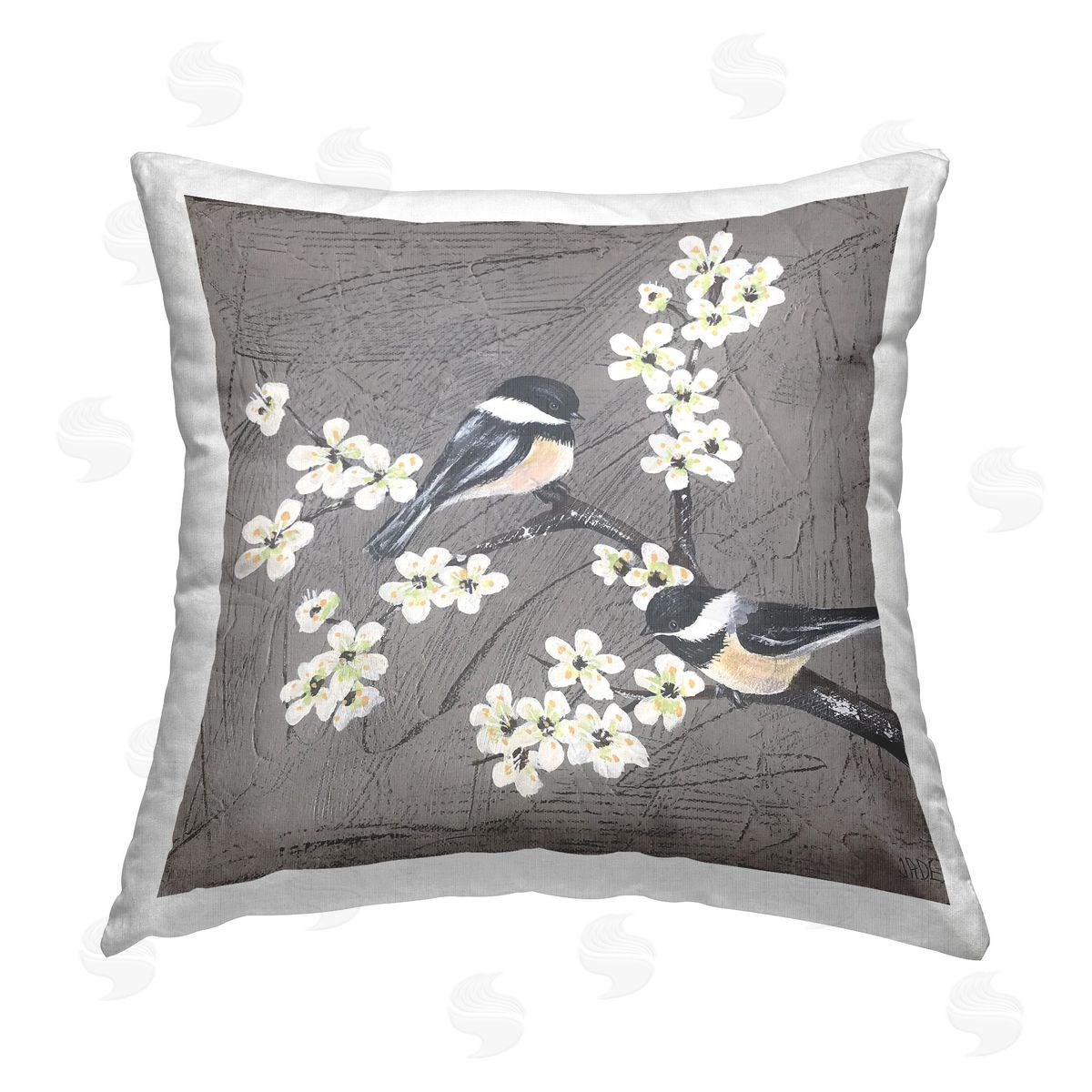 Jade Reynolds Birds & Apple Blossoms Printed Plush Polyester Throw Pillow