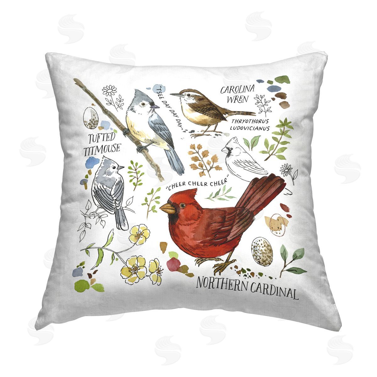 Jane Maday Bird Watching Chart Printed Plush Polyester Throw Pillow