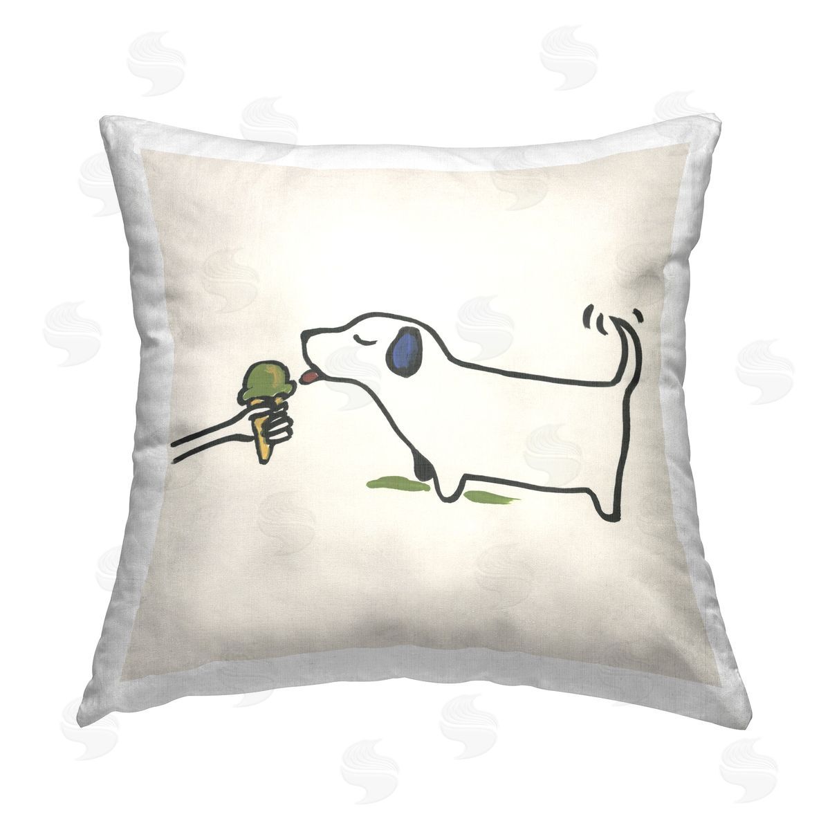 June Erica Vess Dog & Ice Cream Printed Plush Polyester Throw Pillow