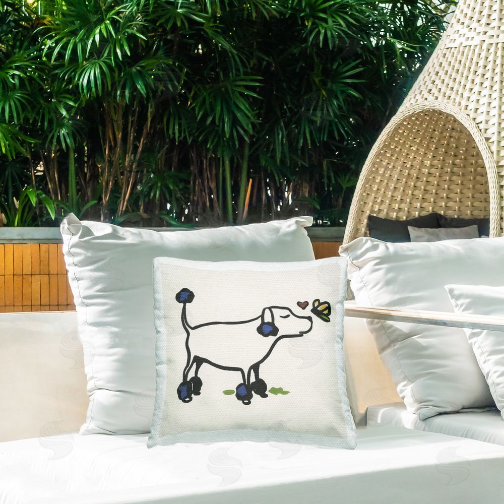 June Erica Vess Dog & Butterfly Outdoor Quick-Dry Polyester Printed Throw Pillow in Back Yard