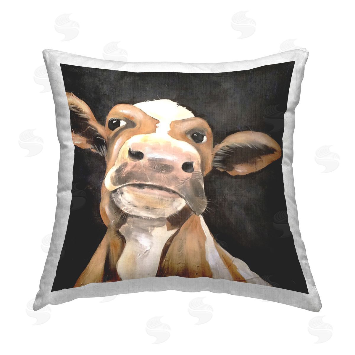 Jade Reynolds Country Cow on Black Printed Plush Polyester Throw Pillow