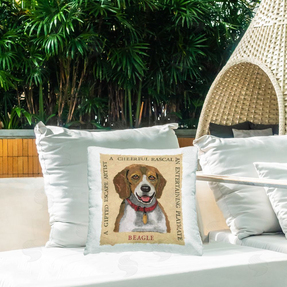 Nancy Overton Fun Beagle Pet Phrases Outdoor Quick-Dry Polyester Printed Throw Pillow in Back Yard