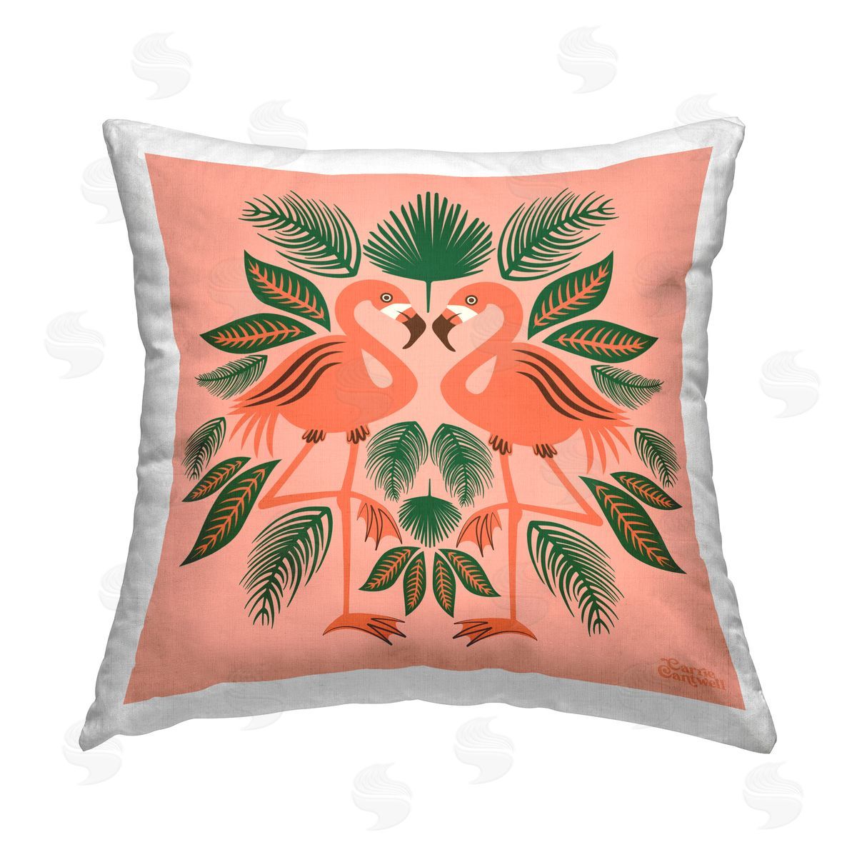 Carrie Cantwell Mirrored Flamingo Friends Printed Plush Polyester Throw Pillow