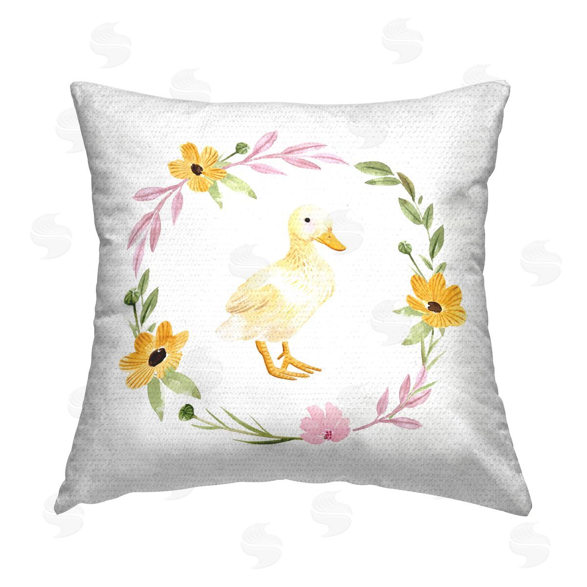 Enya Todd Duckling with Daisy Wreath Outdoor Quick-Dry Polyester Printed Throw Pillow