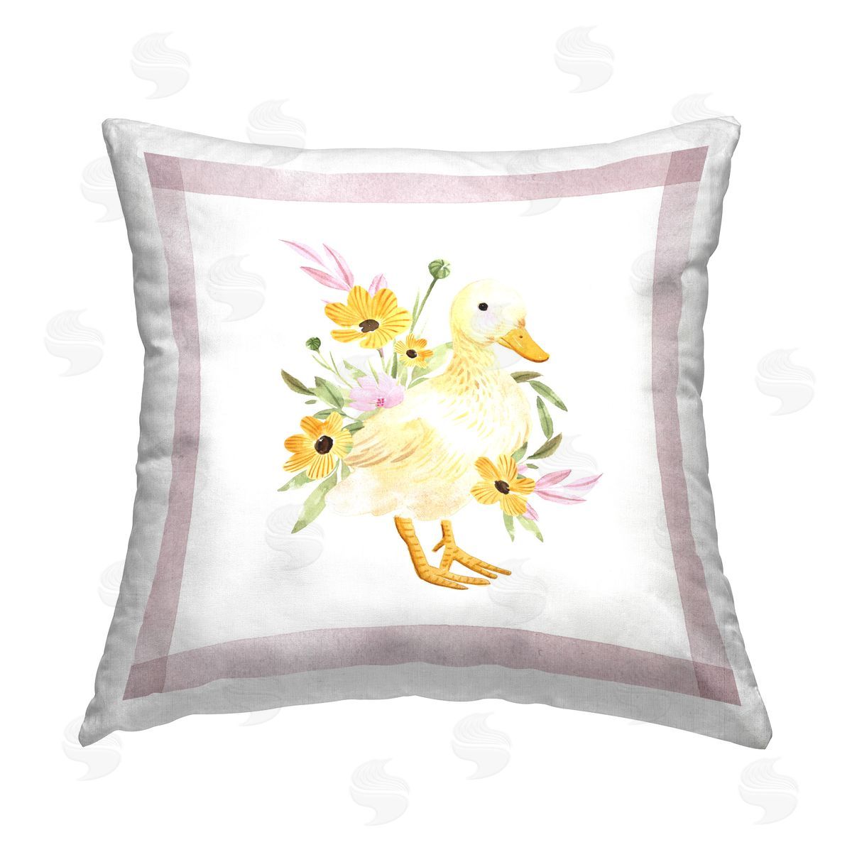 Enya Todd Duck & Yellow Daisies Printed Plush Polyester Throw Pillow
