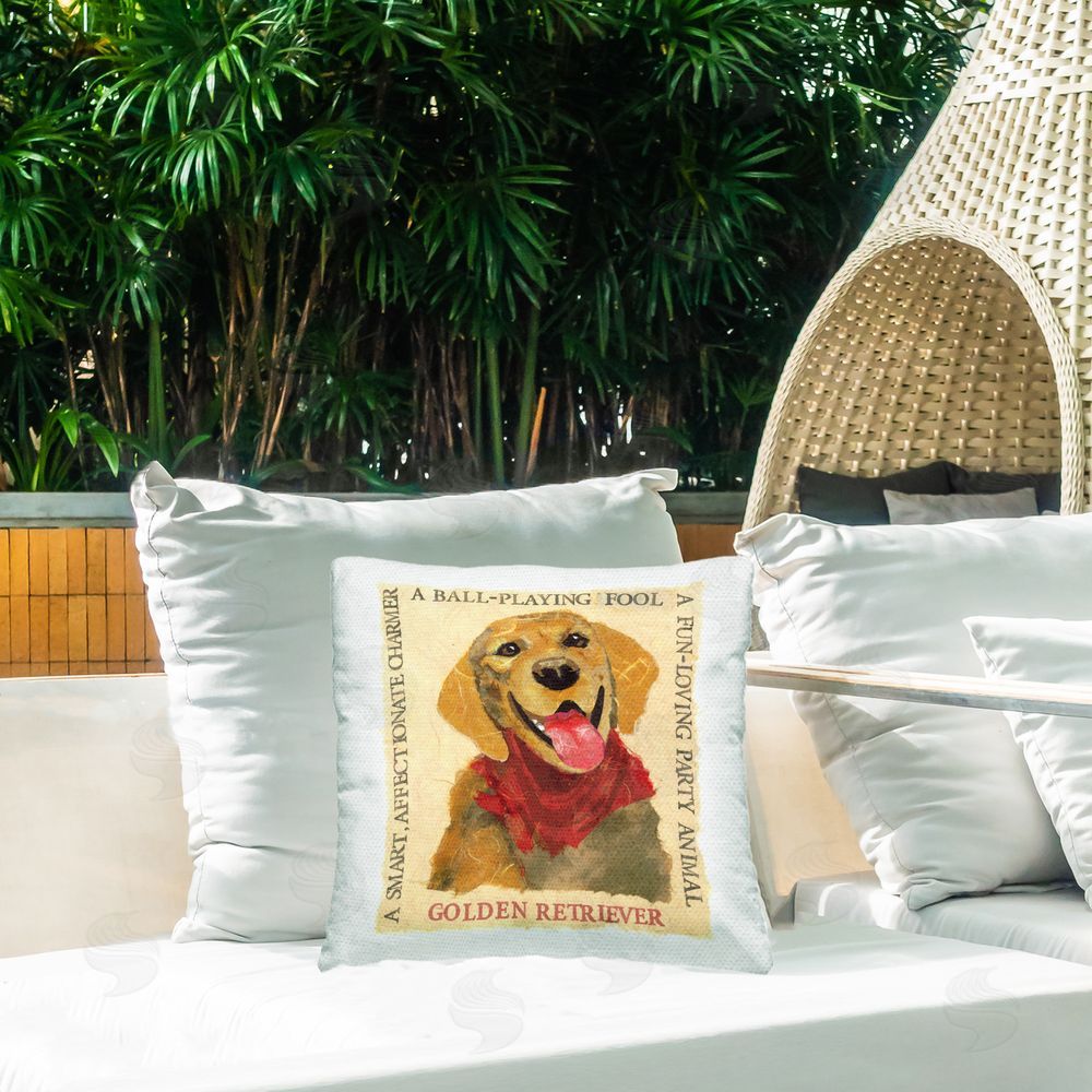 Nancy Overton Fun Golden Retriever Phrases Outdoor Quick-Dry Polyester Printed Throw Pillow in Back Yard