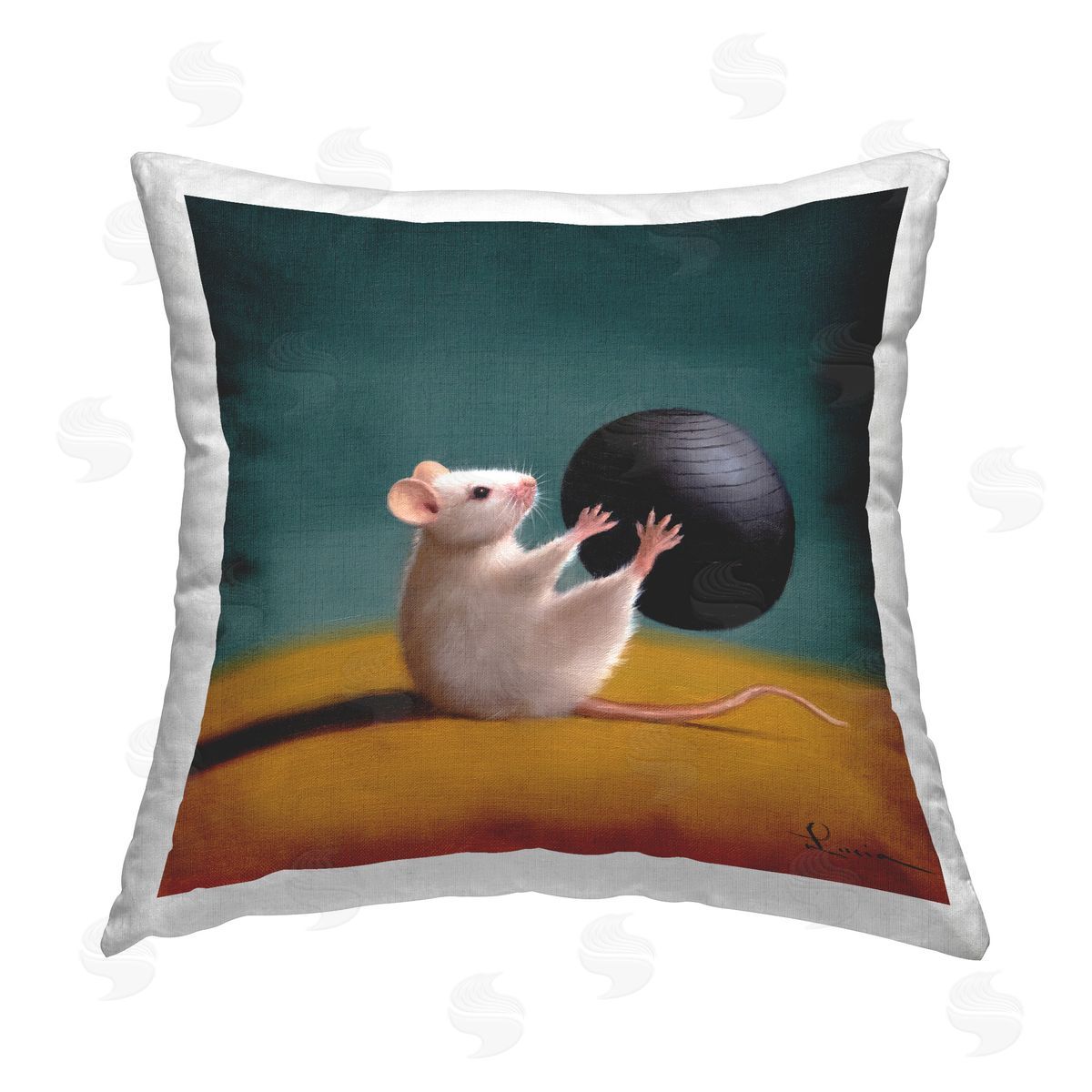 Lucia Heffernan Mouse with Exercise Ball Printed Plush Polyester Throw Pillow