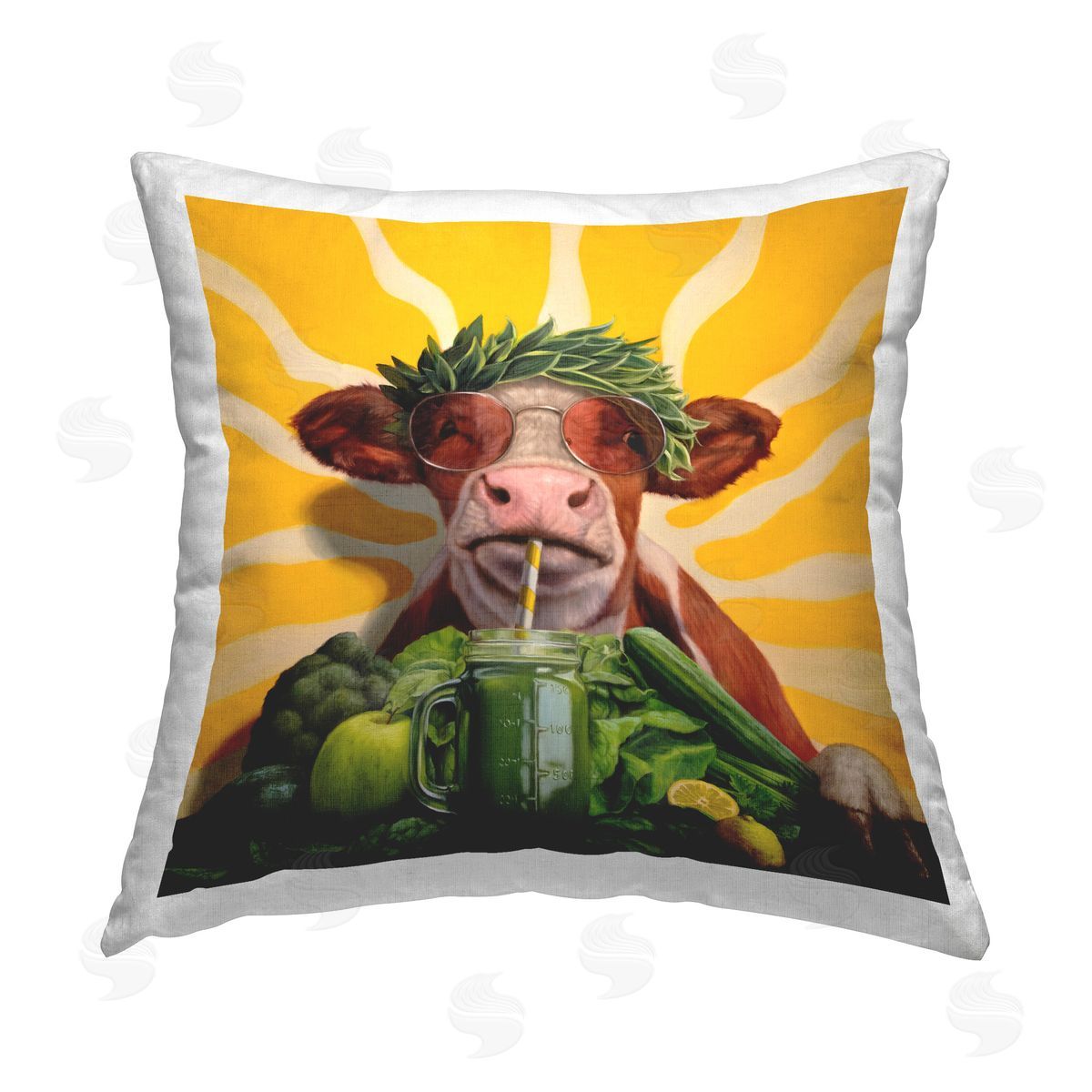 Lucia Heffernan Cow with Healthy Smoothie Printed Plush Polyester Throw Pillow