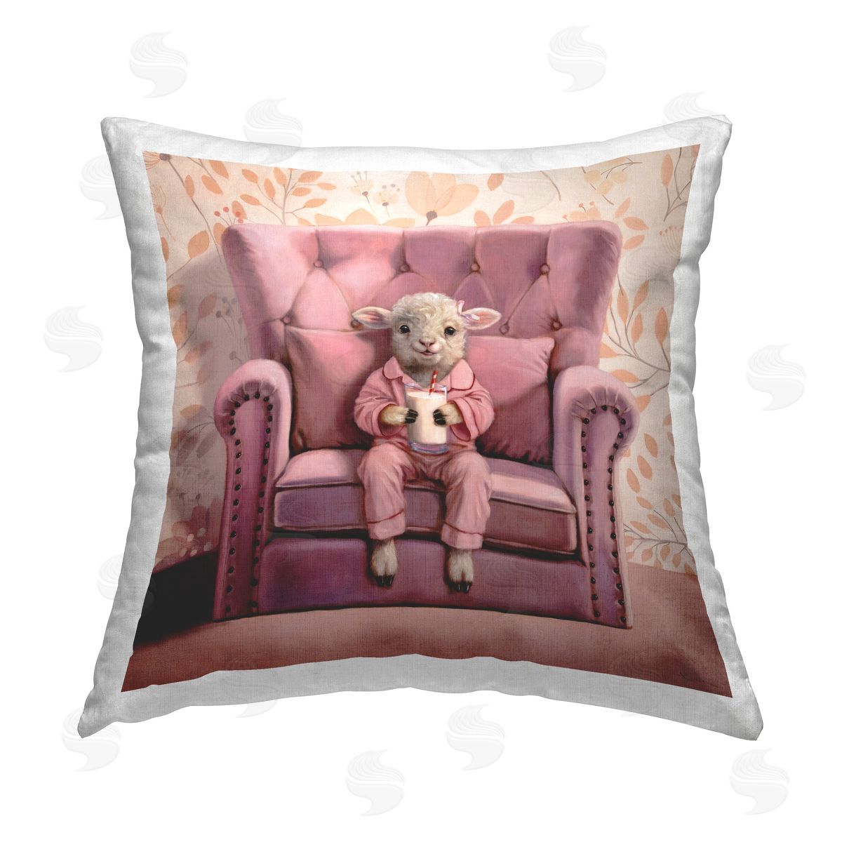 Lucia Heffernan Baby Cow in Pink Chair Printed Plush Polyester Throw Pillow