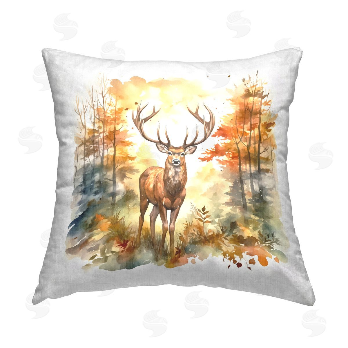 Andrea Haase Autumn Forest Stag Printed Plush Polyester Throw Pillow