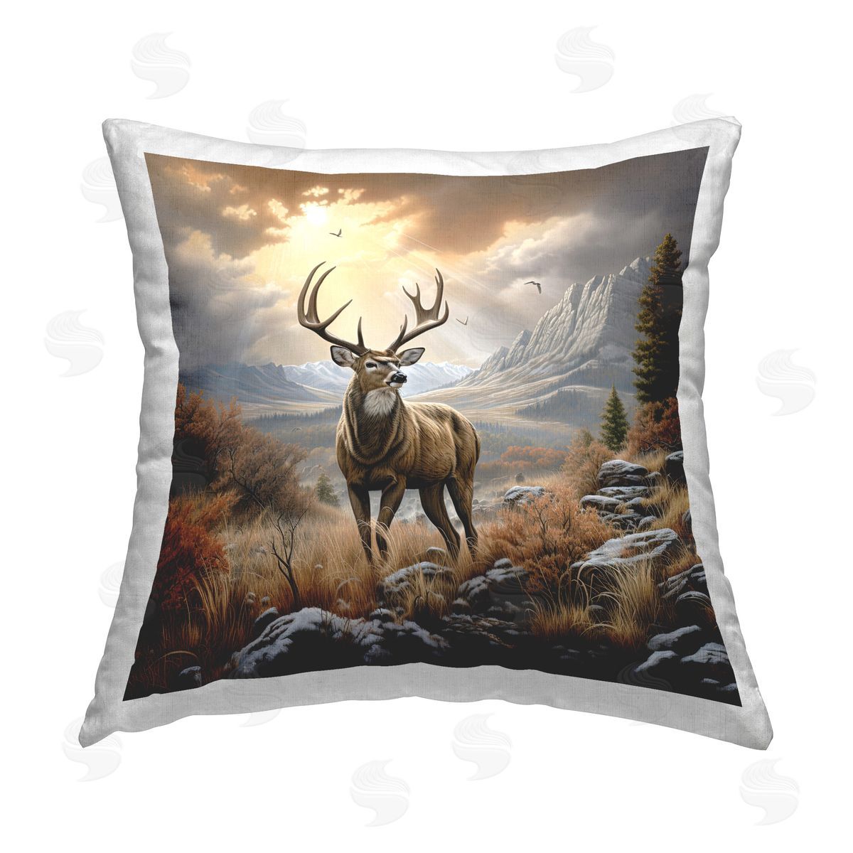 Jim Baldwin Majestic Elk Mountain Scenery Printed Plush Polyester Throw Pillow