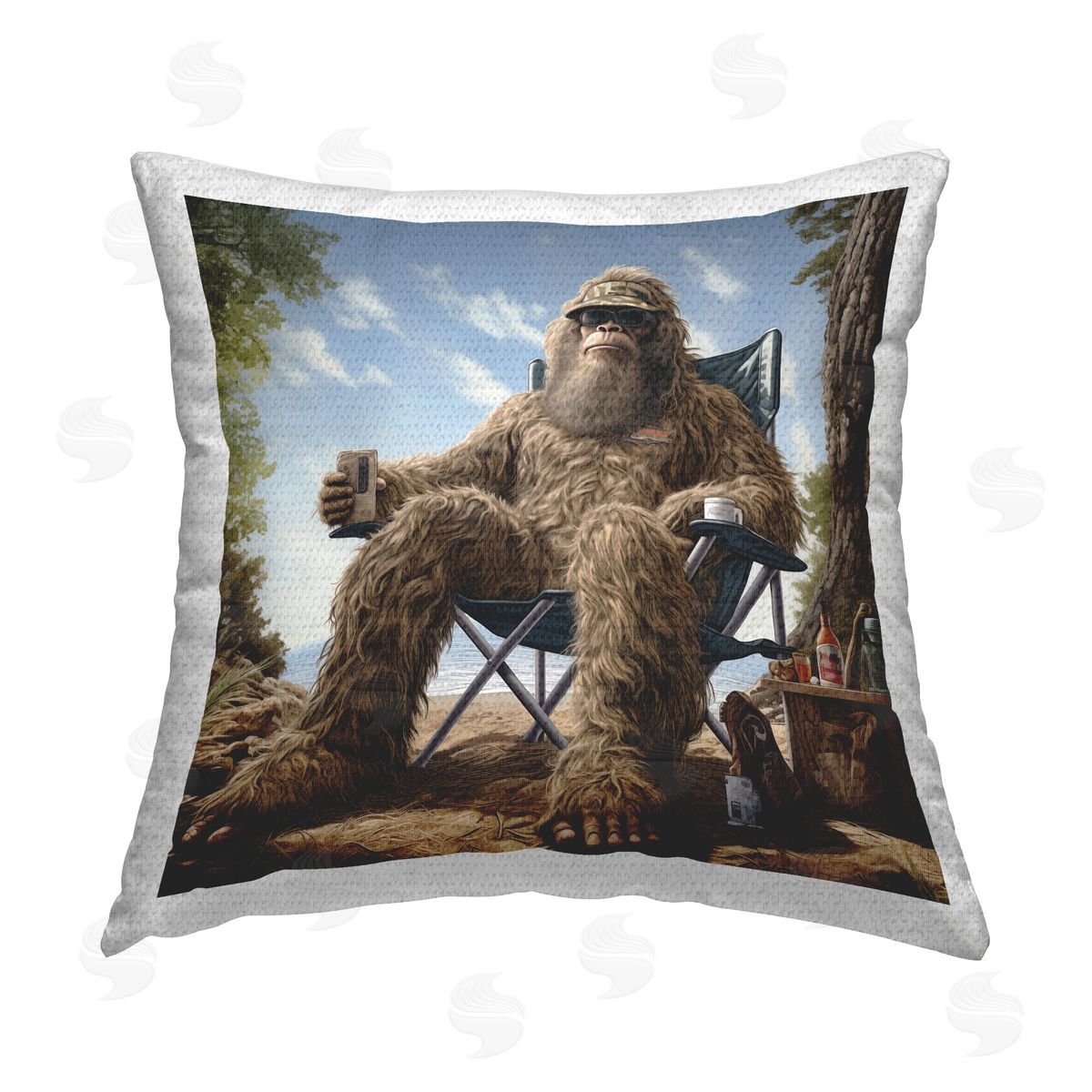 Jim Baldwin Mythical Monster on Beach Outdoor Quick-Dry Polyester Printed Throw Pillow