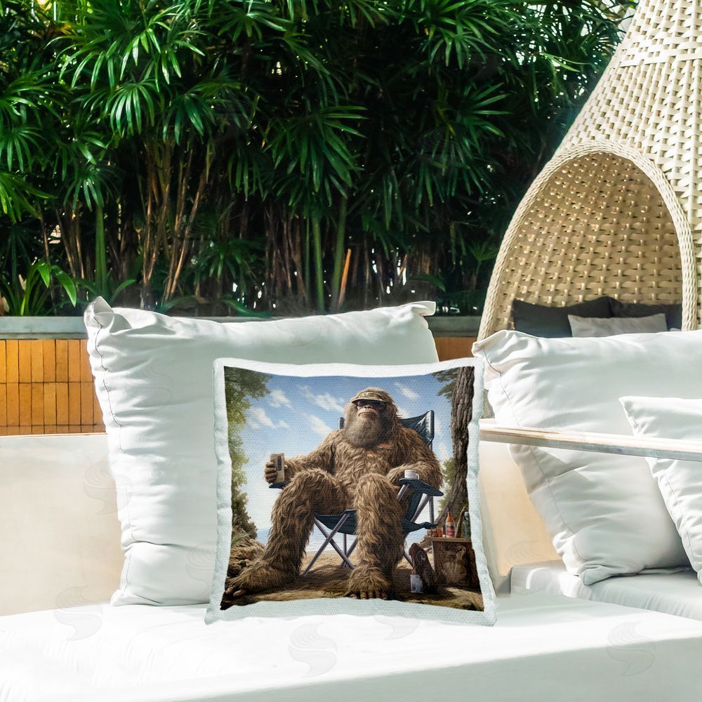 Jim Baldwin Mythical Monster on Beach Outdoor Quick-Dry Polyester Printed Throw Pillow in Back Yard