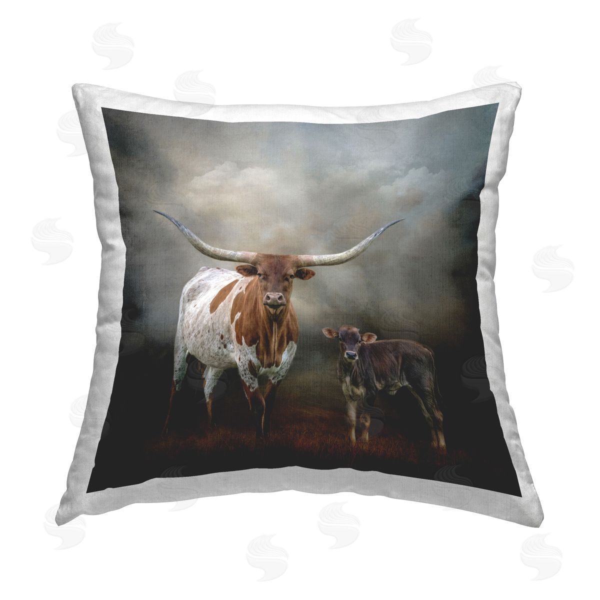 Kelley Parker Longhorn & Calf Babysitter Printed Plush Polyester Throw Pillow