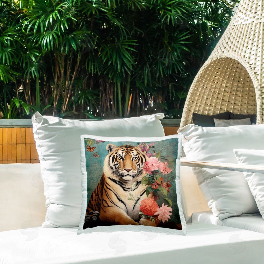 Lazar Studio Wild & Regal Tiger Outdoor Quick-Dry Polyester Printed Throw Pillow in Back Yard