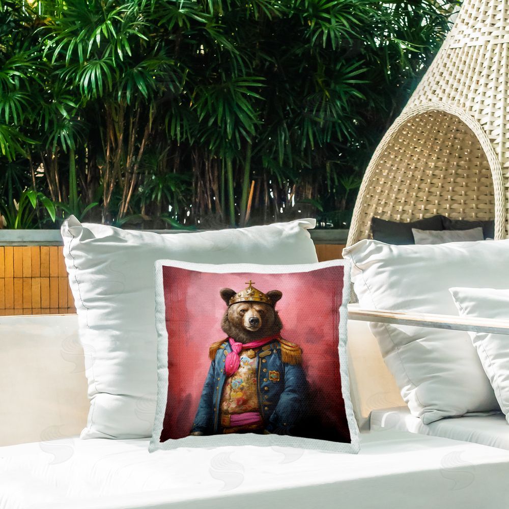 Lazar Studio Regal Bear Portrait Outdoor Quick-Dry Polyester Printed Throw Pillow in Back Yard