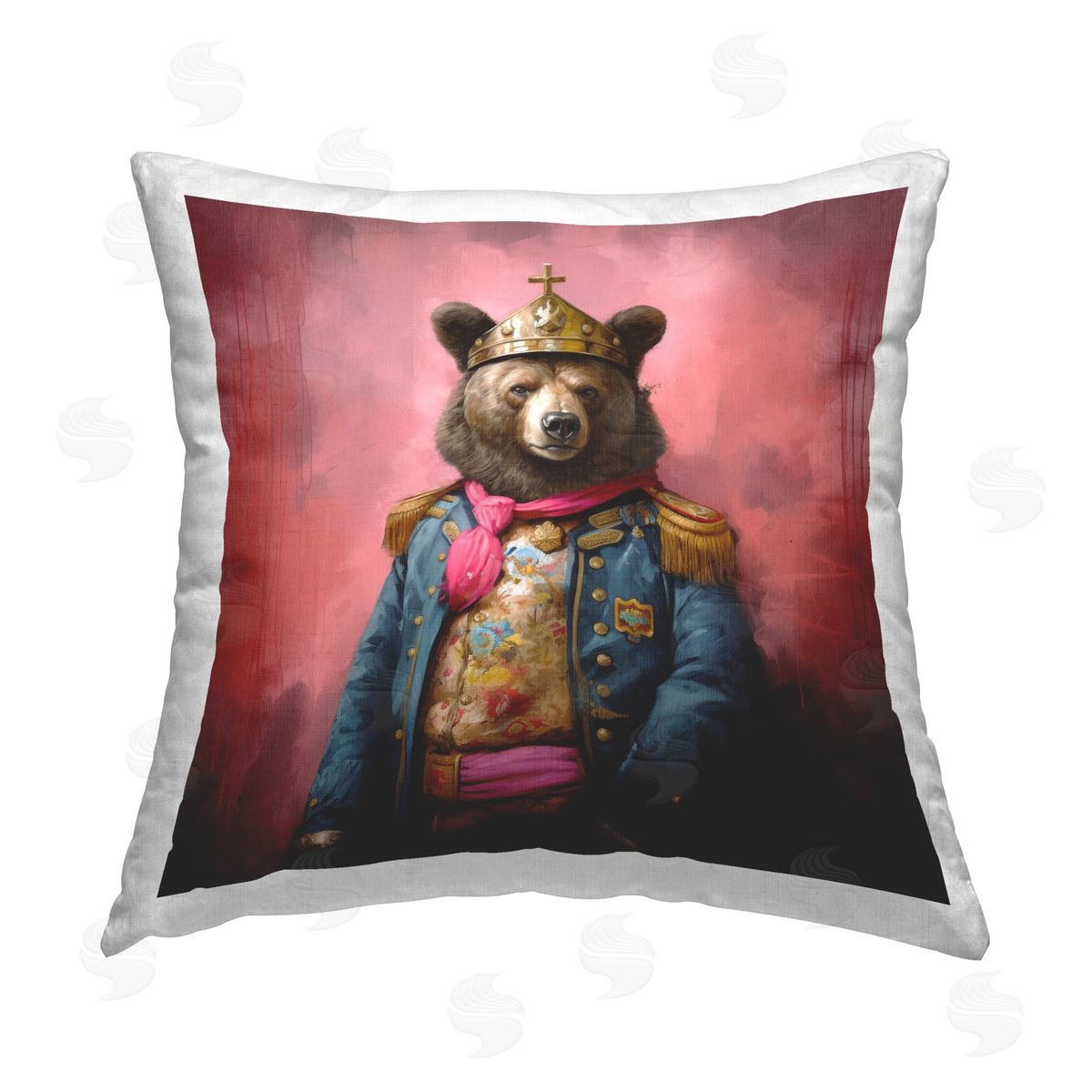 Lazar Studio Regal Bear Portrait Printed Plush Polyester Throw Pillow