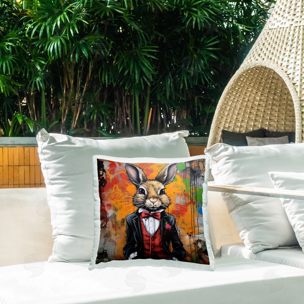 Lazar Studio Urban Graffiti Rabbit Outdoor Quick-Dry Polyester Printed Throw Pillow in Back Yard