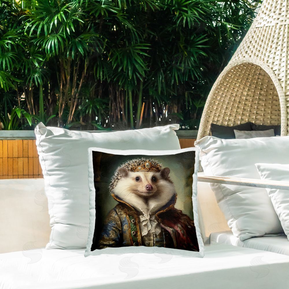 Lazar Studio Hedgehog Regal Transformation Outdoor Quick-Dry Polyester Printed Throw Pillow in Back Yard