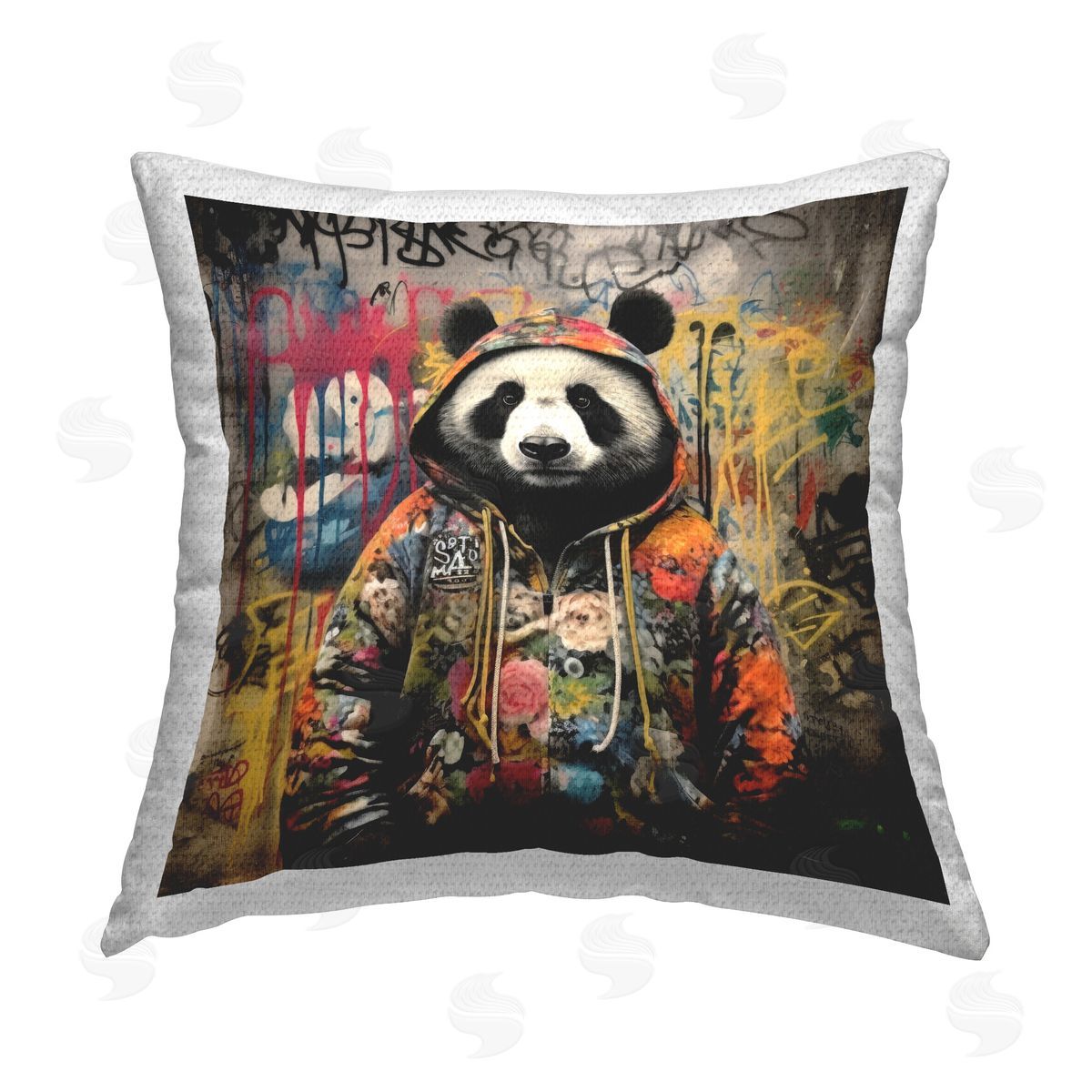 Lazar Studio Urban Graffiti Panda Outdoor Quick-Dry Polyester Printed Throw Pillow