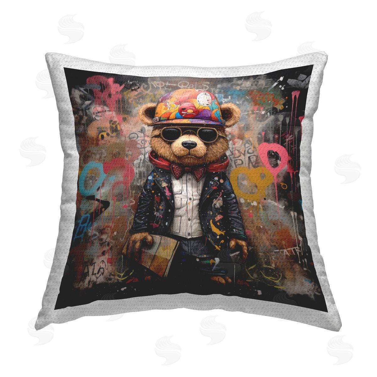 Lazar Studio Urban Graffiti Bear Outdoor Quick-Dry Polyester Printed Throw Pillow