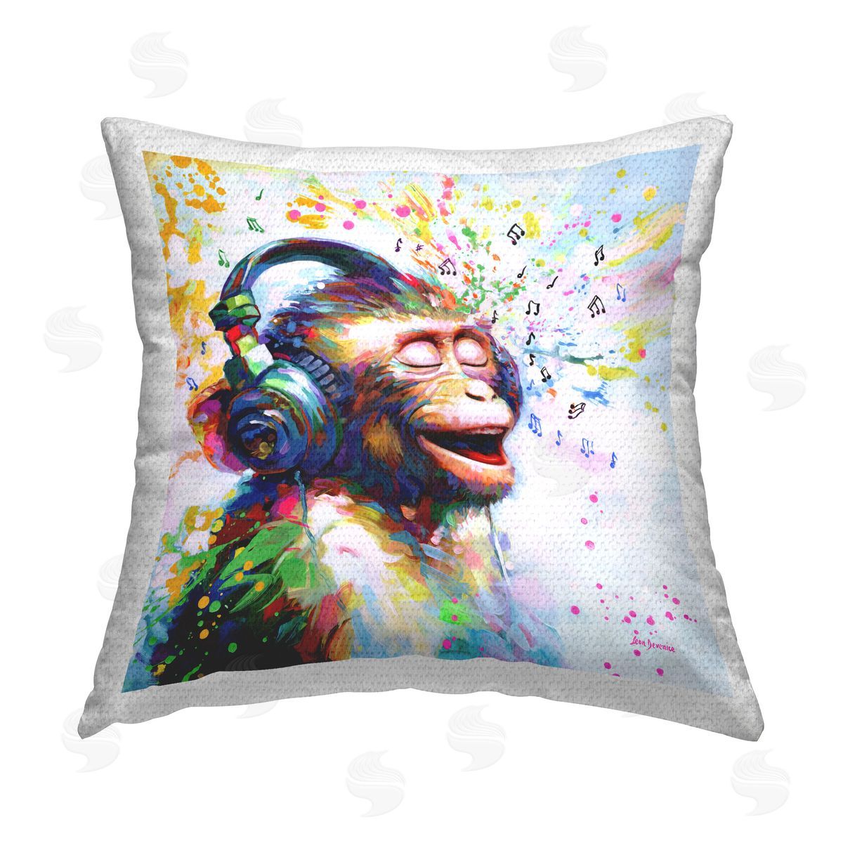 Leon Devenice Blissful Beats Monkey Outdoor Quick-Dry Polyester Printed Throw Pillow