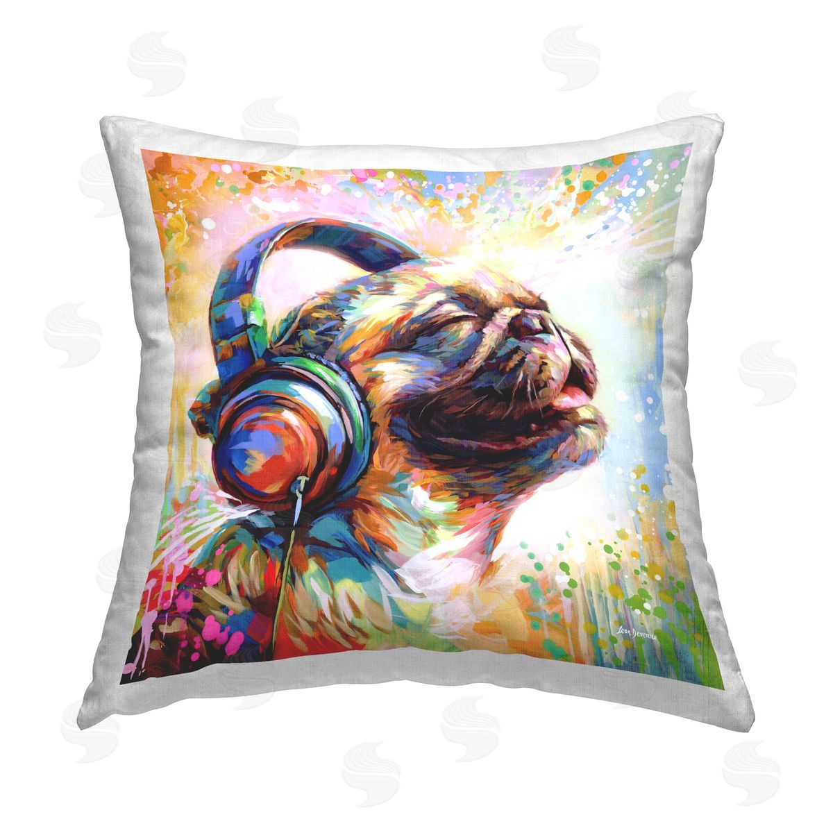 Leon Devenice Blissful Music Pug Printed Plush Polyester Throw Pillow