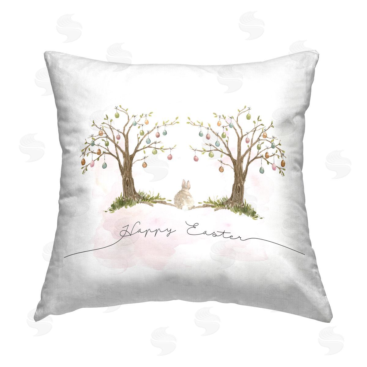 Carol Robinson Easter Egg Trees Printed Plush Polyester Throw Pillow