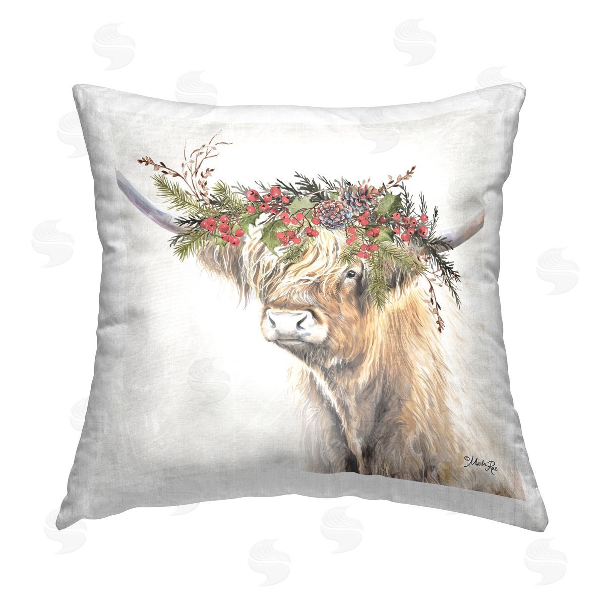 Marla Rae Cattle with Seasonal Berries Printed Plush Polyester Throw Pillow