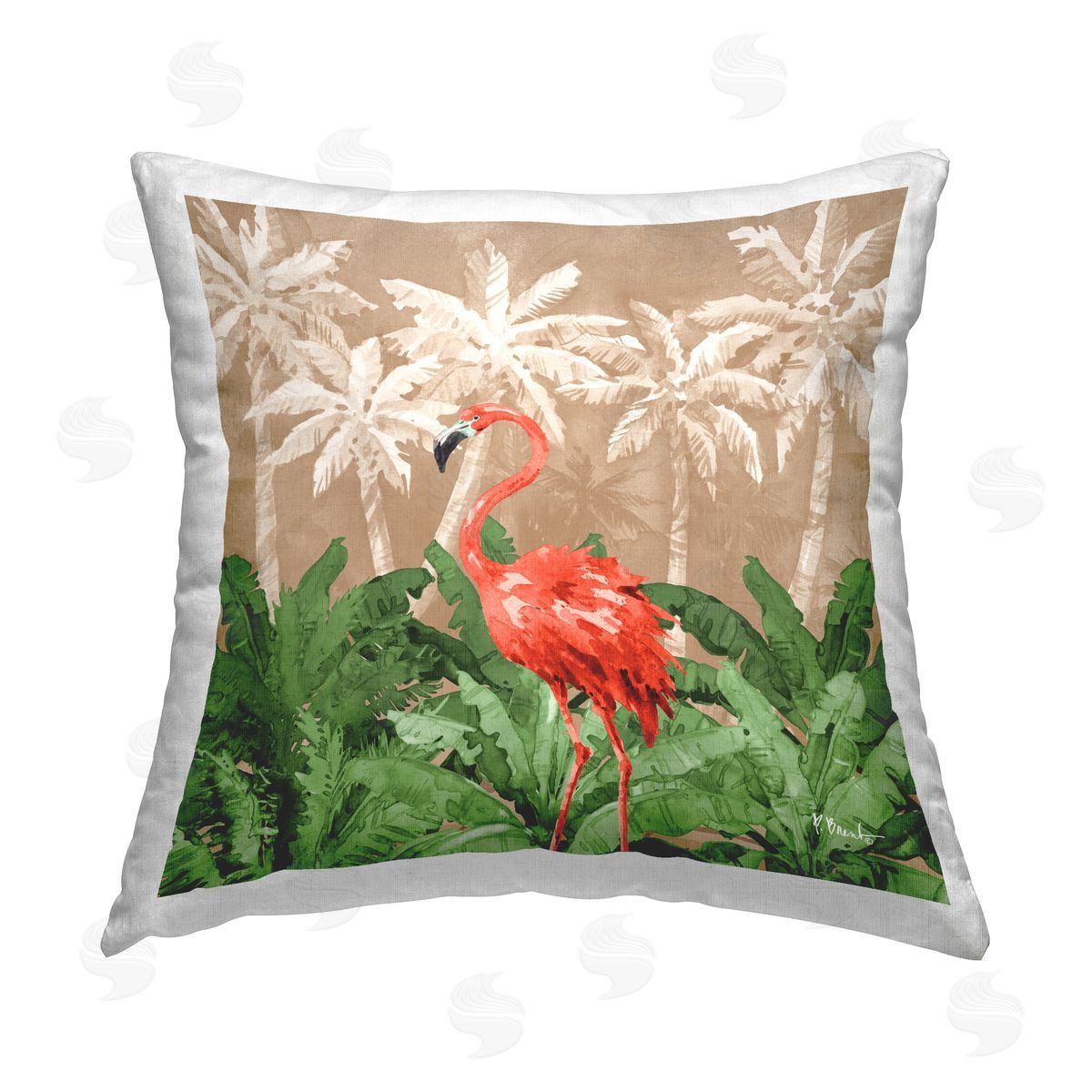 Paul Brent Flamingo Jungle Scenery Printed Plush Polyester Throw Pillow