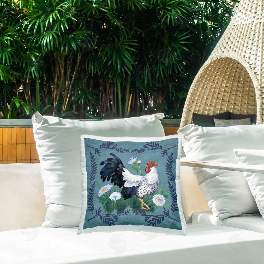 Paul Brent Ferns & Rooster Outdoor Quick-Dry Polyester Printed Throw Pillow in Back Yard