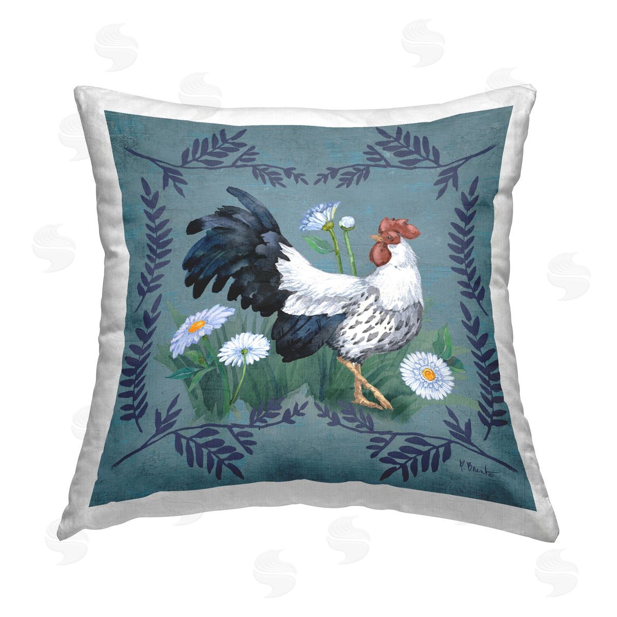 Paul Brent Ferns & Rooster Printed Plush Polyester Throw Pillow