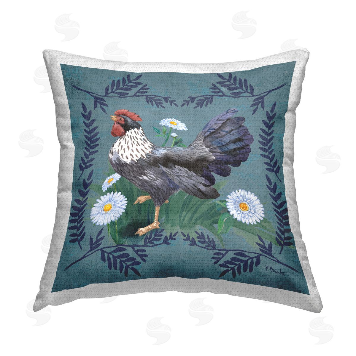 Paul Brent Country Hen & Ferns Outdoor Quick-Dry Polyester Printed Throw Pillow