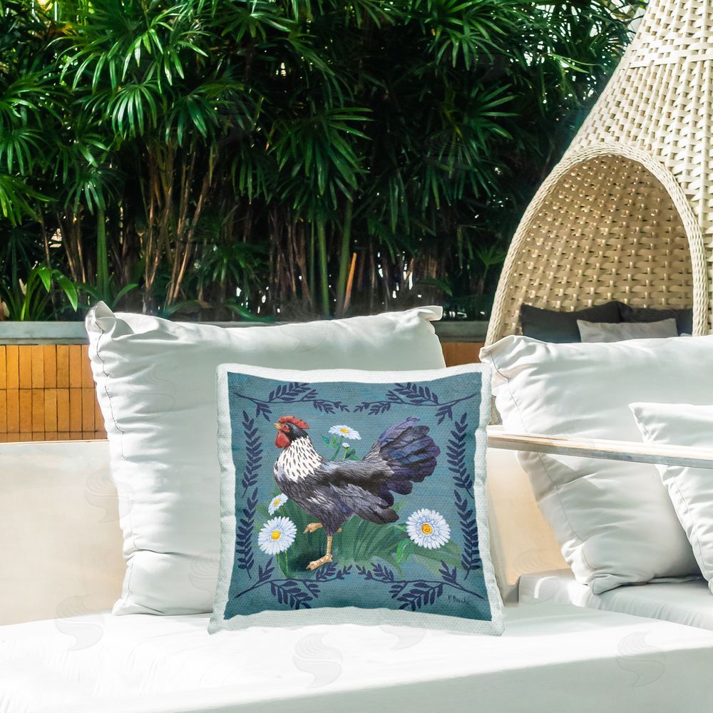 Paul Brent Country Hen & Ferns Outdoor Quick-Dry Polyester Printed Throw Pillow in Back Yard