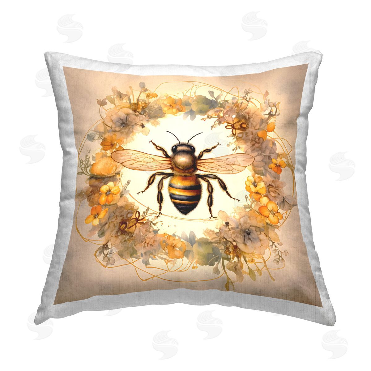 Petal Prints Design Country Bee Wreath Printed Plush Polyester Throw Pillow