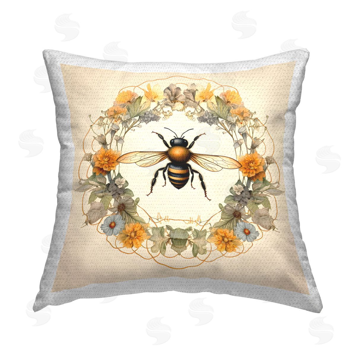 Petal Prints Design Cottage Bee Wreath Outdoor Quick-Dry Polyester Printed Throw Pillow
