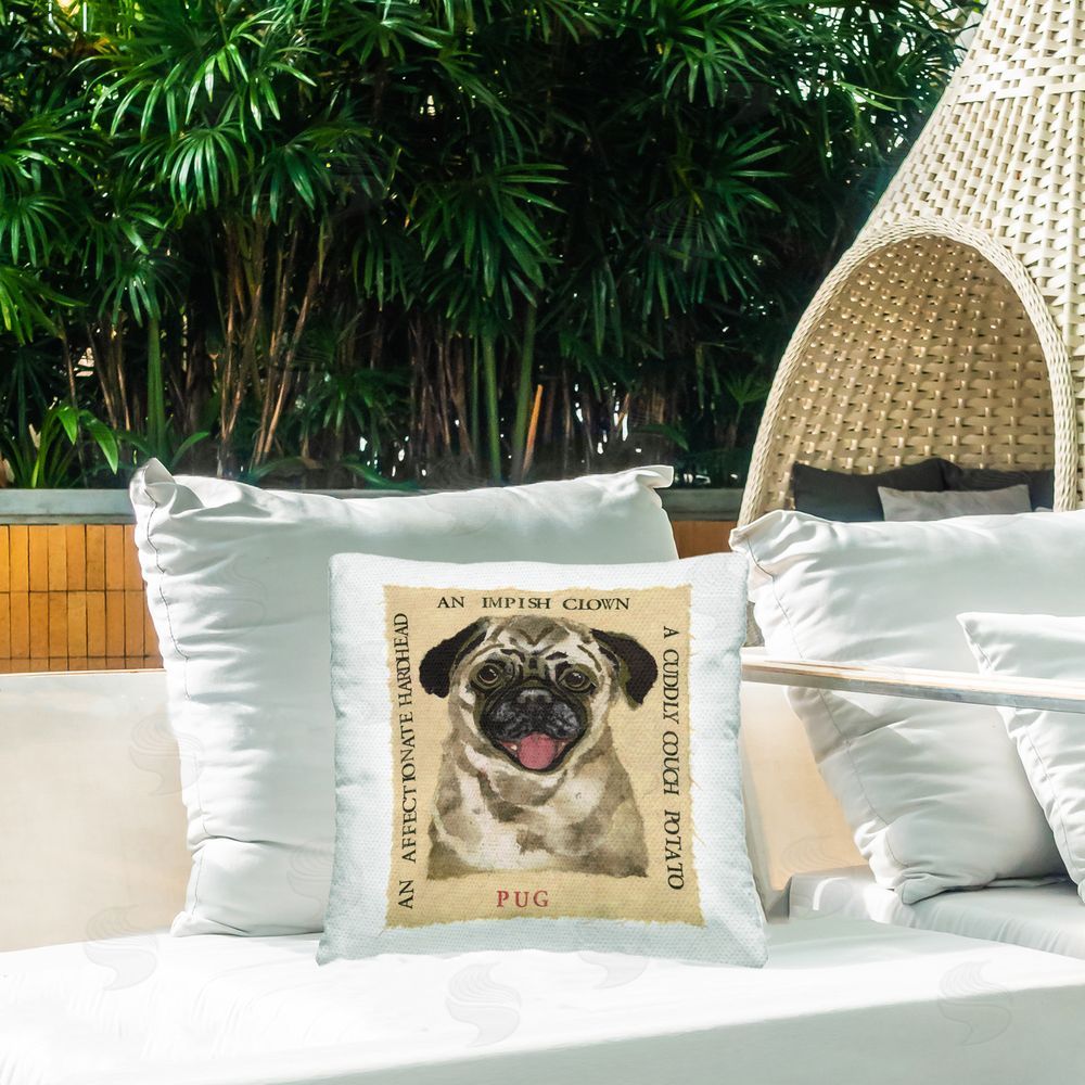 Nancy Overton Fun Pug Pet Phrases Outdoor Quick-Dry Polyester Printed Throw Pillow in Back Yard